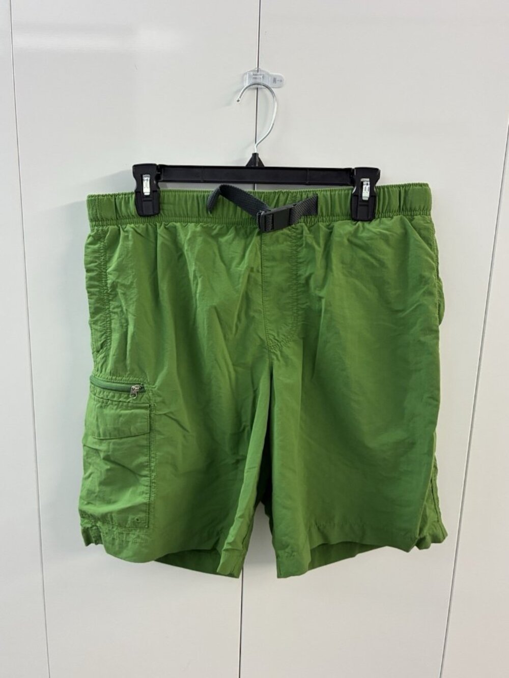 Columbia Cargo Swim Shorts Mens M Green Nylon Comfort Waist Belted Omni Shade
